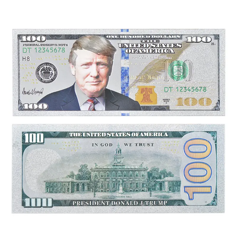 WR красочные серебряные банкноты США Трамп Поддельные Банкноты долларов копия денег банкноты бумага сбор денег для подарков на день рождения - Цвет: Trump 100