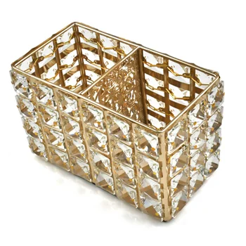 

Pencil Two Grids Makeup Brush Holder Lipstick Vase Home Office Desktop Organizer Multipurpose Crystal Glass Cosmetic Storage