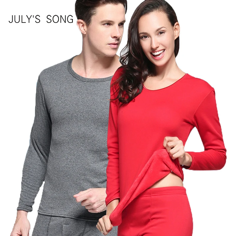 

JULY'S SONG Thermal Underwear For Men Woman Winter Velvet Thick Warm Layered Clothing Thermal Set Male Long Hot-Dry