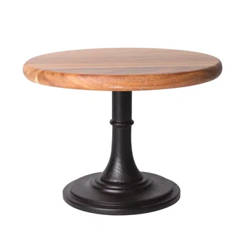 

Cake Display Stand Wooden Hand Polished Baking High Black Metal Leg Tray for Hotel Wedding Dessert Supplies L