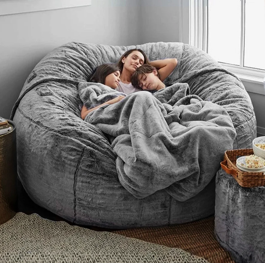7FT Soft Fluffy Fur Giant Bean Bag Chairs Cover Lazy Sofa Bed Cover -NO  Filler