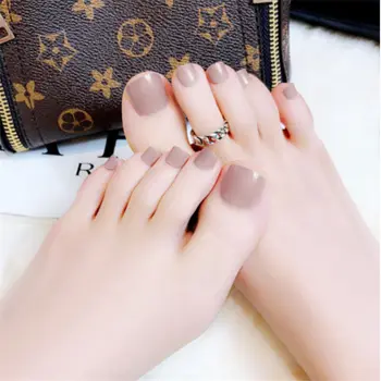 

Colored Press On Fake Toe Nails With Designs Plastics Decorating Faux Ongle Pieds Impress Short Square Full Cover False Toenails