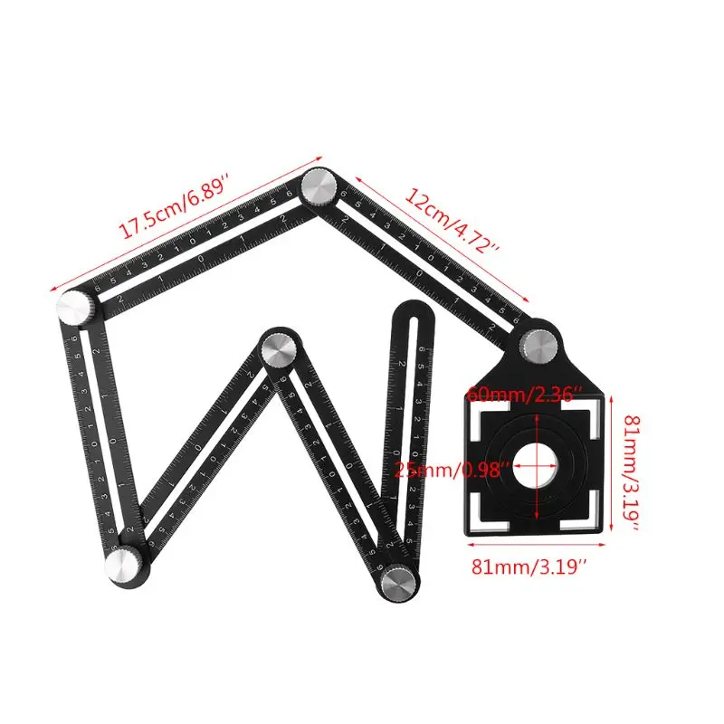 6 Folding Ruler Tile Hole Positioning Multi Template Angle Rulers w/ Drill Guide for Puncher Carpentry 94PC