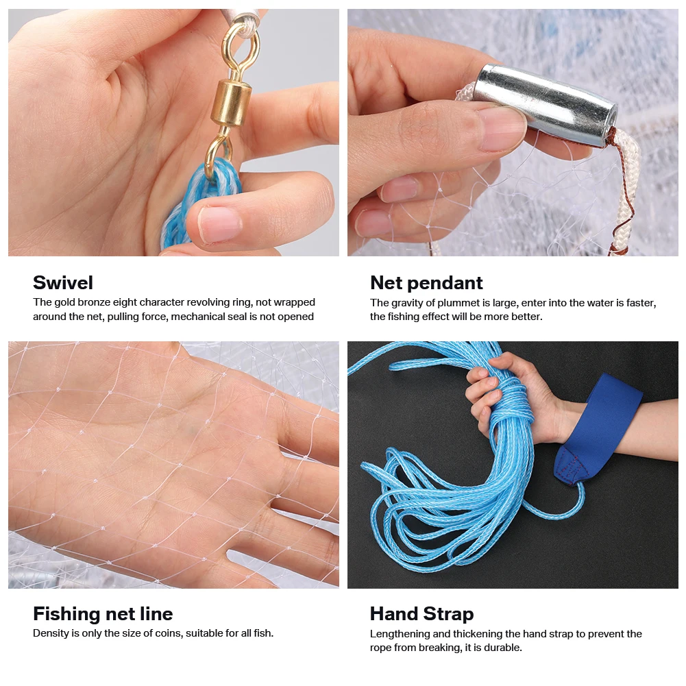 Yeahmart Finefish Cast Net Fishing Network Fly Hand Cast Net Outdoor Throw Catch Fishing Net Tool Gill net Nylon High Quality