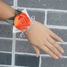 Атласная роза ручной работы на запястье корсаж Свадебный Выпускной вечерние подружки невесты свадебный цветок на запястье искусственный жемчуг стрейчевый браслет из бисера браслет