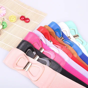 

Fashion Elastic Elastic Belt Alloy Buckle Wide Waist Seal Belt Ladies Bow