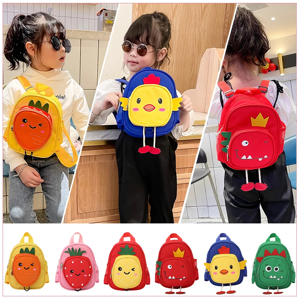 Mochila de nailon para niños, bolso de hombro de colegio, sólido, antipérdida, con estampado de dibujos animados de animales, para estudiante