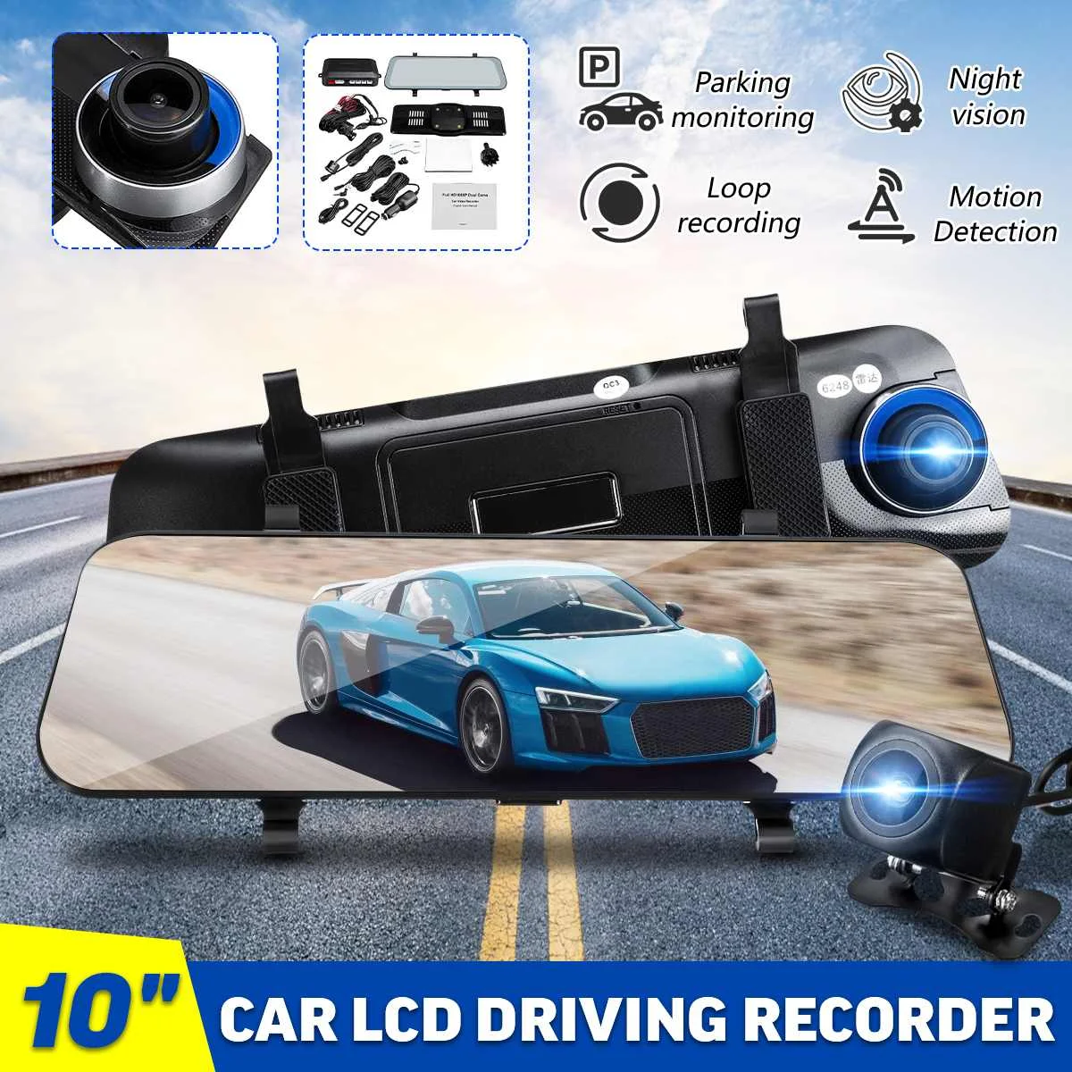 1" HD 1080P Автомобильный видеорегистратор Dashcam Автомобильный видеорегистратор зеркало 4 датчика парковочный детектор радар помощь сигнализация