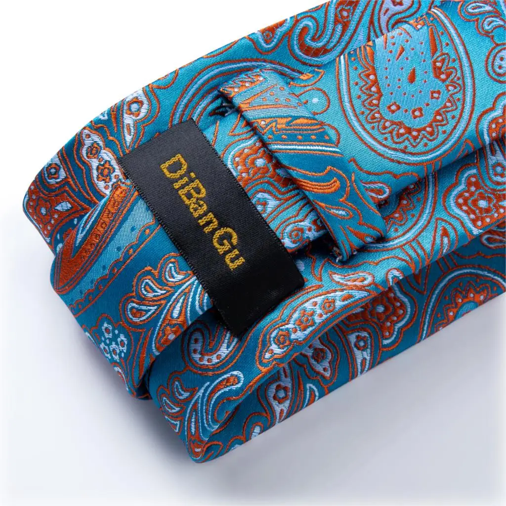 New Designer Men Tie Gold Blue Paisley Quality Silk Wedding Tie For Men Hanky Cufflinks Business Gift Tie Set DiBanGu SJT-7278
