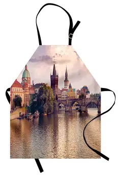 

Landscape Apron Pastoral View at Charles Bridge Spires Prague Central Europe Gothic Building Women Men Kids Kitchen Pinafore
