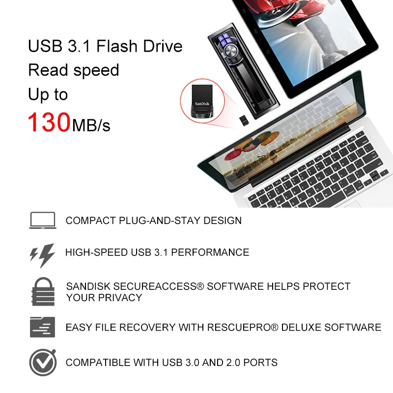 SanDisk флеш-накопитель USB 3,0, 128 ГБ, 64 ГБ, usb флеш-накопитель 32 ГБ, 16 ГБ, флеш-накопитель CZ430, флеш-диск U диск с адаптером MicroUSB TypeC