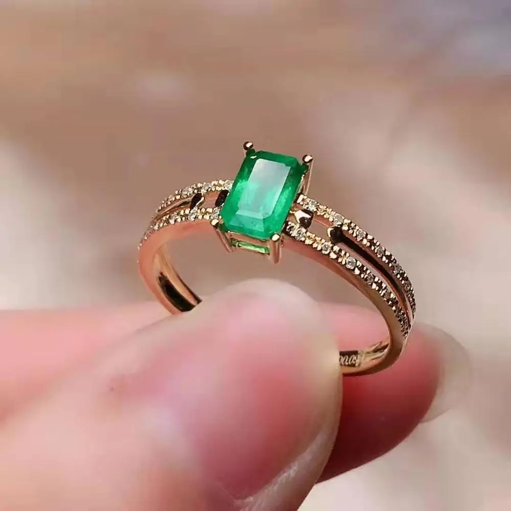Кольцо с натуральным изумрудом модный драгоценный камень качество 18K золото 4X6 мм