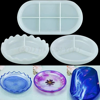 

3 Pcs DIY Dish Tray Plate Casting Silicone Mould Set Crafts Jewelry Ring Container Making Tools Crystal Epoxy Resin Mold