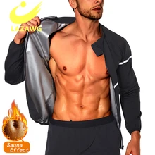 LAZAWG Men Waist Trainer Tops Hot Sauna Slimming Corset Body Shaper Weight Loss Zipper Sweat Top Fitness Workout Shirt Shapers