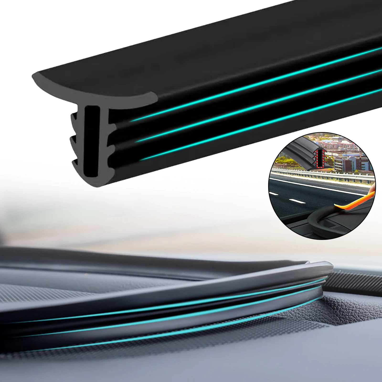 

1.6M Car Dashboard Sealing Strips Rubber Sound insulation strip Auto Windshield Edges Gap Seal Strips Car Interior Accessories