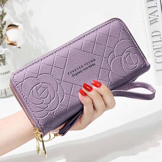 New Phone Purses Women Wallets Big Female Purse Leather Brand Retro Ladies Long Woman Wallets Card Clutch Double Zipper D-7992 2