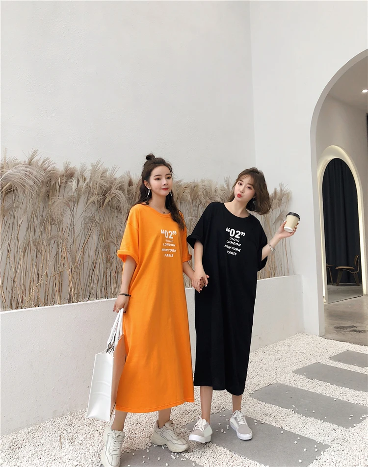2020 new fashion graphic Print long shirts dress  Womens Short-Sleeve streetwear Fall cotton Dress jurk dames