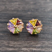 Модные женские золотые разноцветные кубические циркониевые шестигранные CZ серьги-гвоздики ювелирные изделия