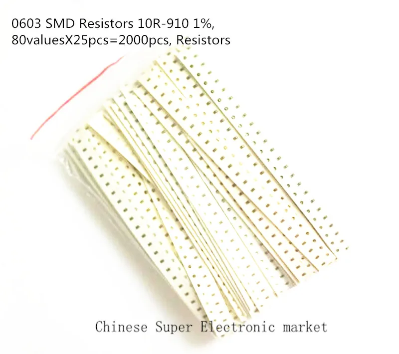 Резисторы 0603 SMD 10R 910 1% 80valuesx25 шт. = 2000 резисторы в ассортименте|smd resistor|0603 smd resistorresistor