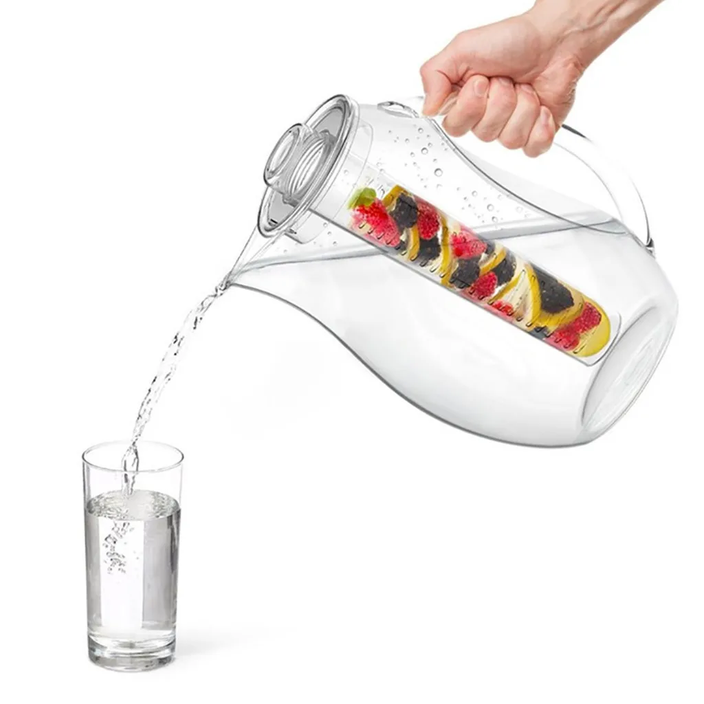 

2.5L Transparent Double layer Juice Tune Bottle Water Jug Ice Cold Kettle Plastic Tasting Pot with Lid Bar Home Use #0910