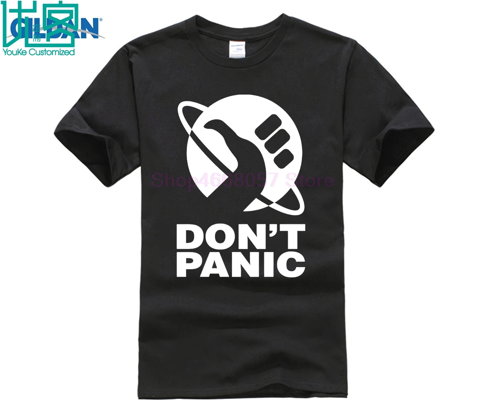 The Hitchhikers Guide To Galaxy Logo T Shirt Don't Panic Print Cotton Basic T-Shirt Printing Crew Collar Plus Size | Мужская одежда