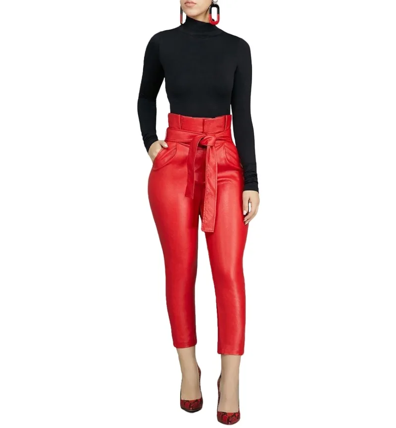 Fall 2019 Women PU leather pants women high waist pants trousers ladies skinny pants black pants office trousers casual