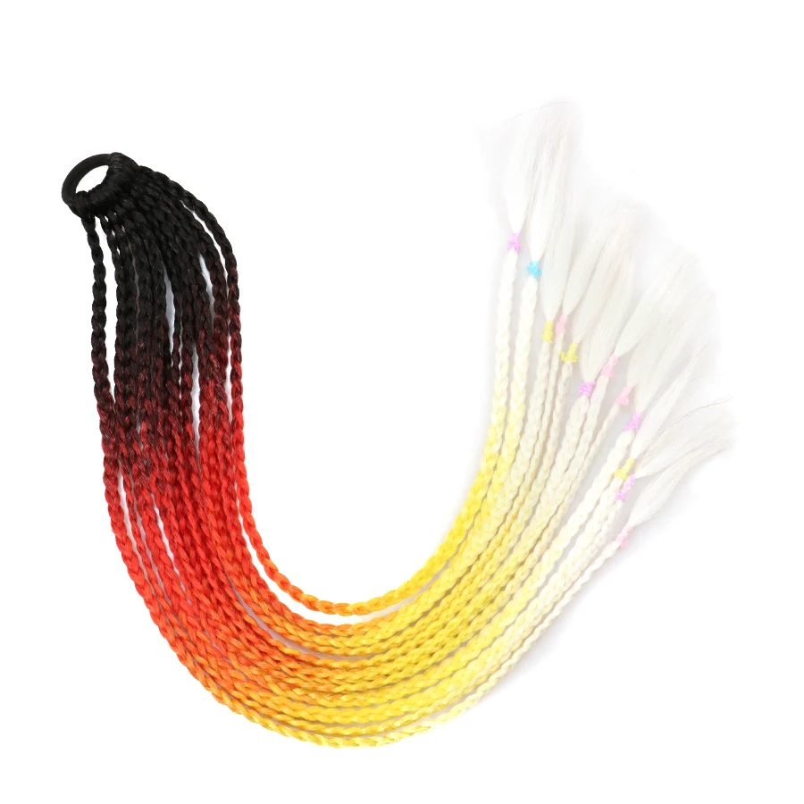 thumbnail image 1 of Extensiones de cabello sintético con cola de caballo, trenzas de caja de colores, color rojo, azul y rosa, con banda elástica y coleta postiza, 1 of 5