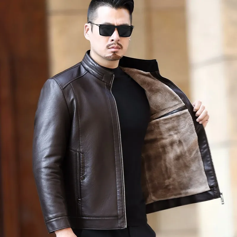 YX-221 Natural Leather Jacket Men's Stand-up Collar Business