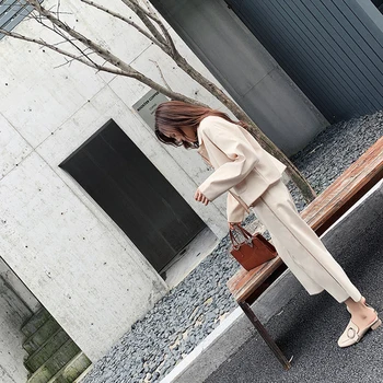 

Creamy-white Casual Loose 2 Pc Women Set Elegant Clothing Pant Sets Turn-down Collar Single Breasted 2 Piece Tracksuit