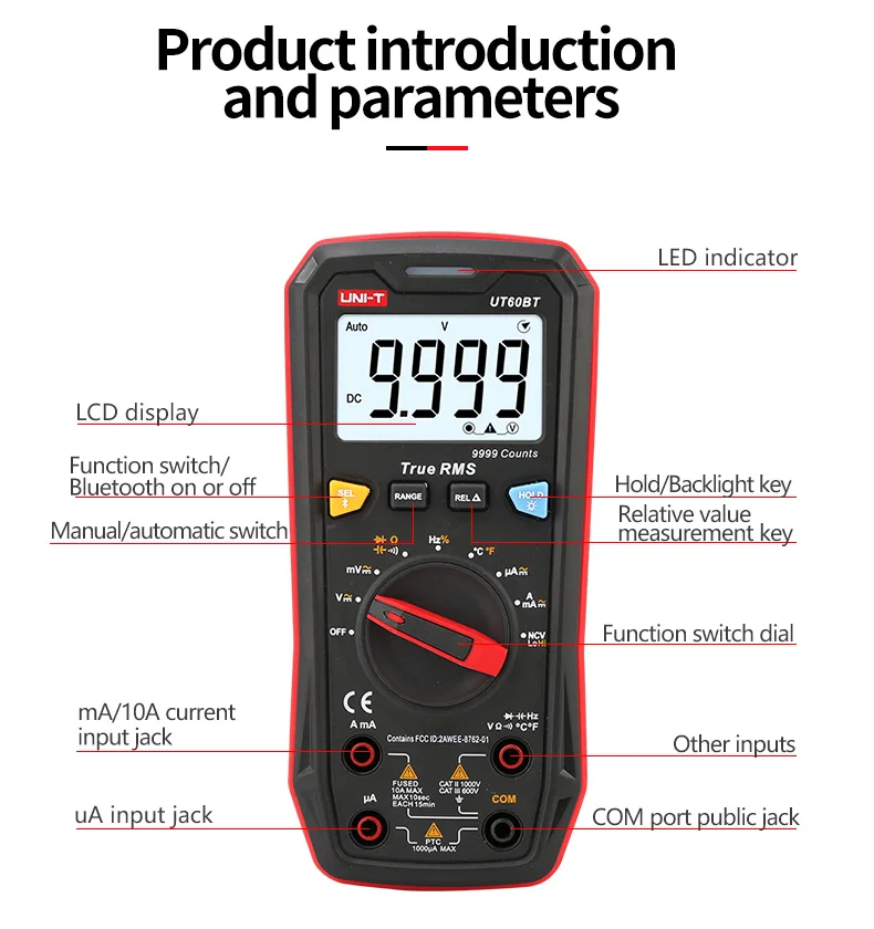 UNI-T Digital Smart Multimeter UT60S UT60BT 1000V AC DC Voltmeter Ammeter True RMS Capacitor Temperature Tester multimeter optical spectrum analyzer