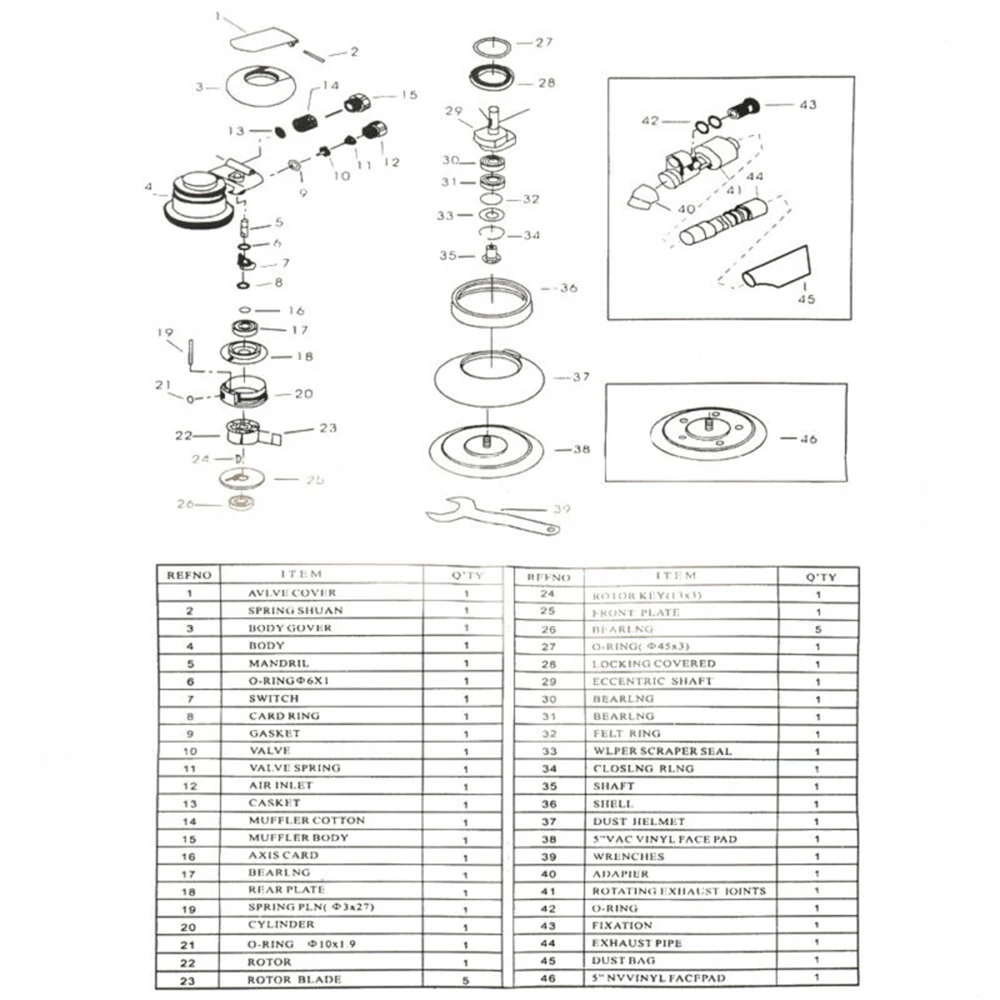 

Top Selling 1 Set Of Pneumatic Air Sander 1/4" Connector Wrench With User Manual Kit No Load Speed 10000rpm