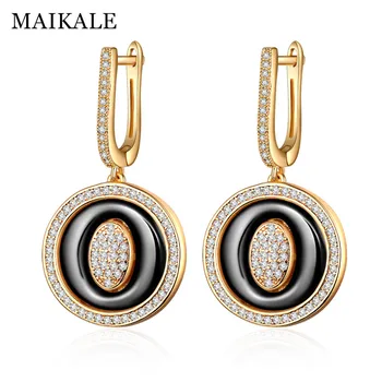 

MAIKALE Trendy Simple Ceramic Drop Earrings High Quality Copper AAA Cubic Zirconia Plated Gold Big Earrings For Women