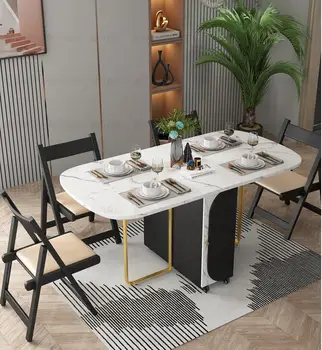 

Folding table household small family northern European dining table marble multi-functional retractable dining table