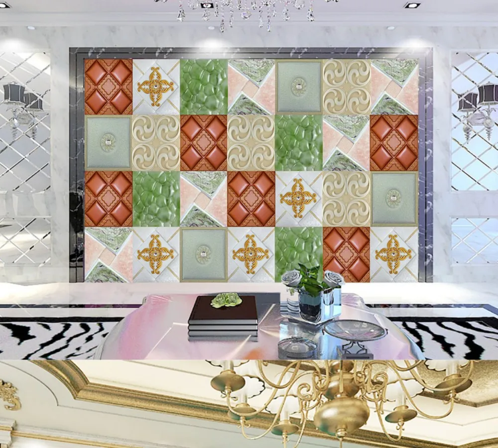 

Drop Shipping Creative Assorted Tiles Soft Packing Parlor Living Room TV Wall Custom 3D Retro Living Room Bedroom Wallpaper