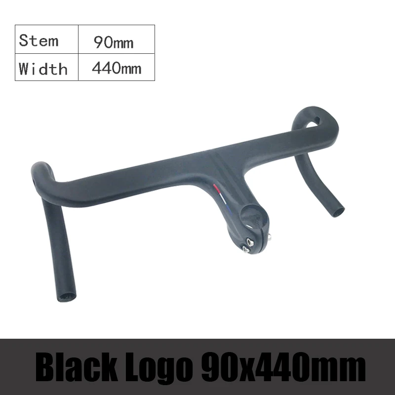 Black 90x440mm TMAEX T800 углеродный Руль 28,6 мм Интегрированный руль для шоссейного велосипеда матовый черный и стволовые части велосипеда - Цвет: Black 90x440mm