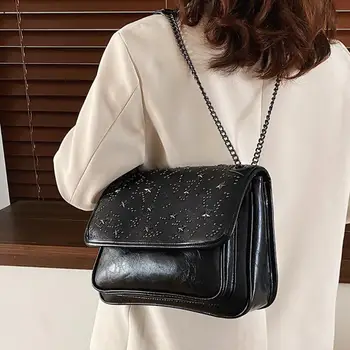 

Rivet Square Crossbody Bag 2020 New High quality PU Leather Women's Designer Handbag High capacity Chain Shoulder Messenger Bag