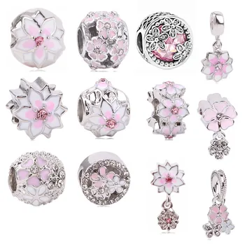 

Couqcy Fashion Flower Silver Color European CZ Charm Beads Fit Pandora Charm Bracelet Pendant Necklace DIY Jewelry Originals