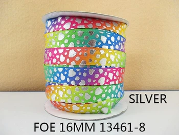 

David accessories 50yards/roll 5/8''16mm Dot Printed Silver Gold Foil Elastic Ribbon DIY Bow Material Home Decoration,50Yc6581