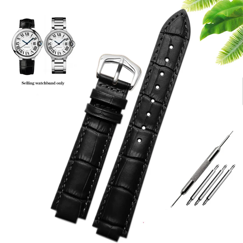 thumbnail image 1 of Correa de reloj de cuero genuino para Cartier Blue Balloon para hombres y mujeres, correa de reloj CONVEX con pasador o hebilla de mariposa, negra y roja, 16, 18, 20 y 22 mm, 1 of 5