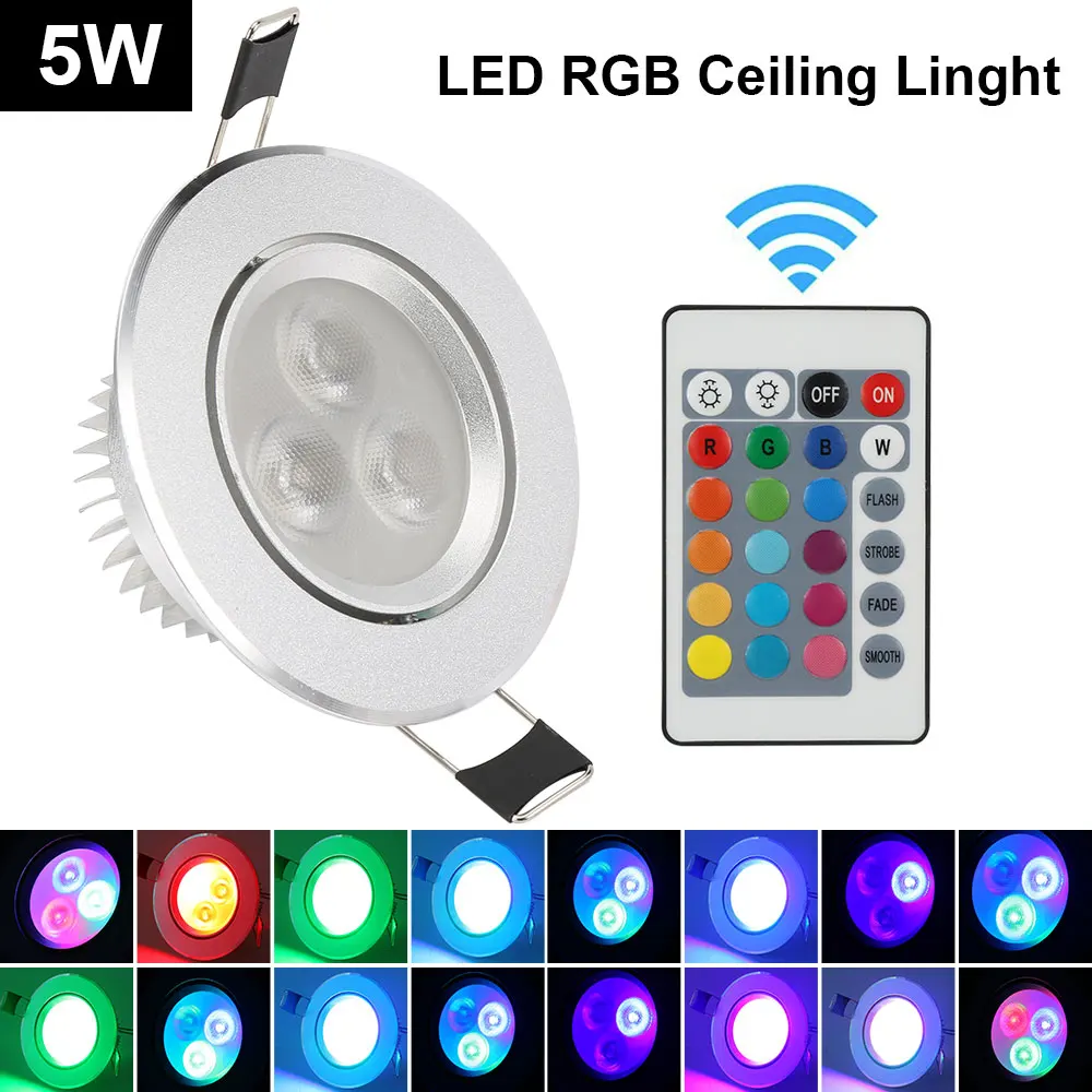 

4pcs/lot 5W RGB Recessed Downlight LED Ceiling Lamps+RGB Controller led lamp spotlight pendant lighting led lights AC85-265V