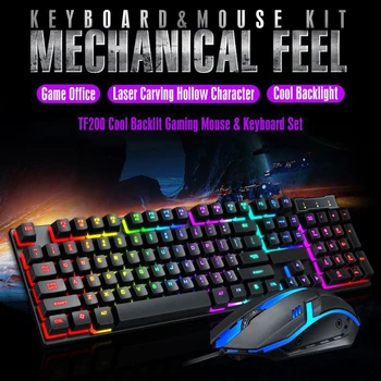 

Pohiks 1set USB Wired Gaming Keyboard And Mouse Set Durable 104 Keys Keypad 1600DPI Rainbow Backlit Mice For PC Laptop