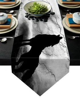 

Wolf Black Night Lightning Wild Animal Table Runner Table Flag Home Party Decorative Tablecloth Table Runners