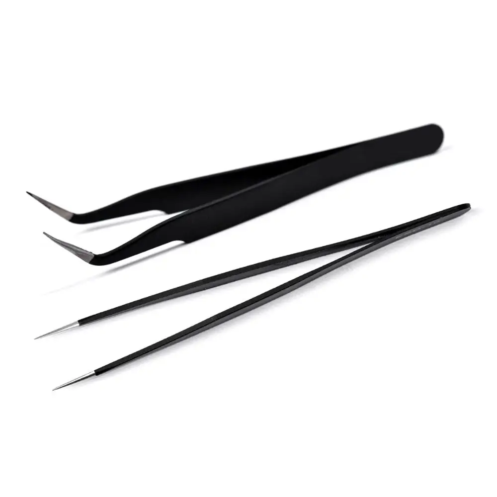 

2Pcs Stainless Steel Curved Straight Nail Nippers Tweezers Black Nail Art Tools Manicure Rhinestones Sequins Picking Nippers