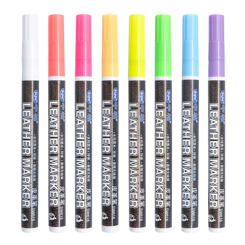 8 Color Pen White Erasable Water Leather Marker Pen Highlighter For