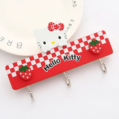Милый мультяшный крючок hello Kitty Cat за дверью, крепкий клей, вешалка с отверстием, свободный кухонный настенный крючок, аксессуары для украшения дома - Цвет: Red Plaid Strawberry