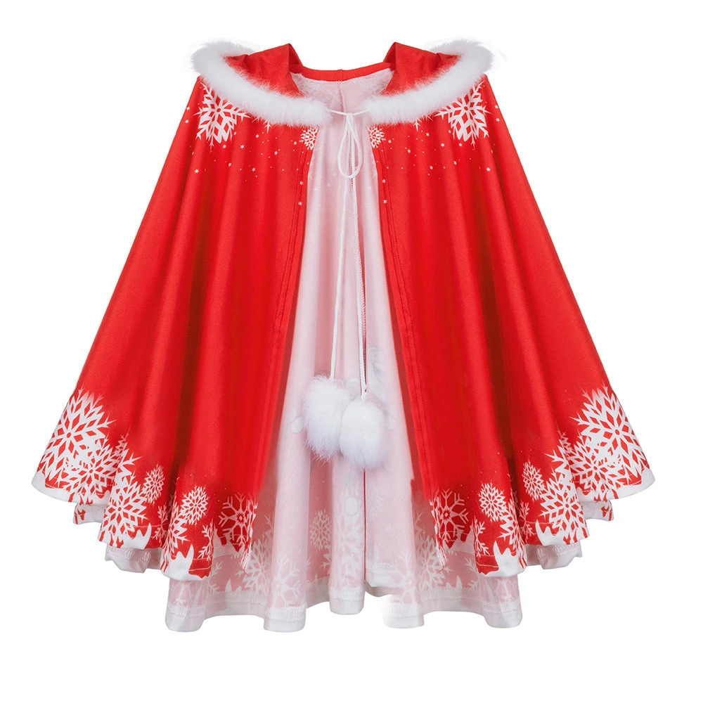 Red Christmas Velvet Cape Cloak Women Winter Girl Shawl Cosplay Party Costumes Decoration Santa Claus Costume Lace Up 1121