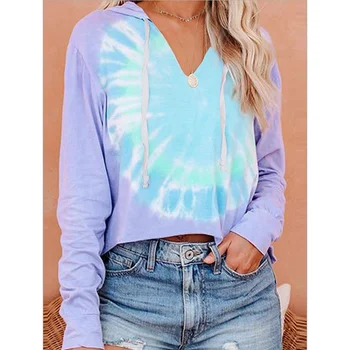 

New Tie-dye Print Hooded Women's Sweatshirts Drawstring Long Sleeve Female Hoodies 2020 Fashion Loose Sweet Lady Sweatshirt