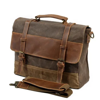 

Mens Messenger Bag Waterproof Canvas Leather Men Vintage Handbags Large Satchel Shoulder Bags 14" Computer Laptop Briefcase
