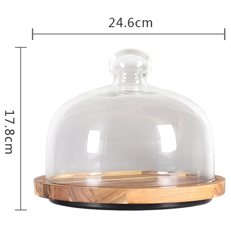 

New Western Rotate Cake Tray Transparent Glass Cover Bamboo Wood Tray Home Cake Pan Fruit Dessert Tray Storage Tray with Cover