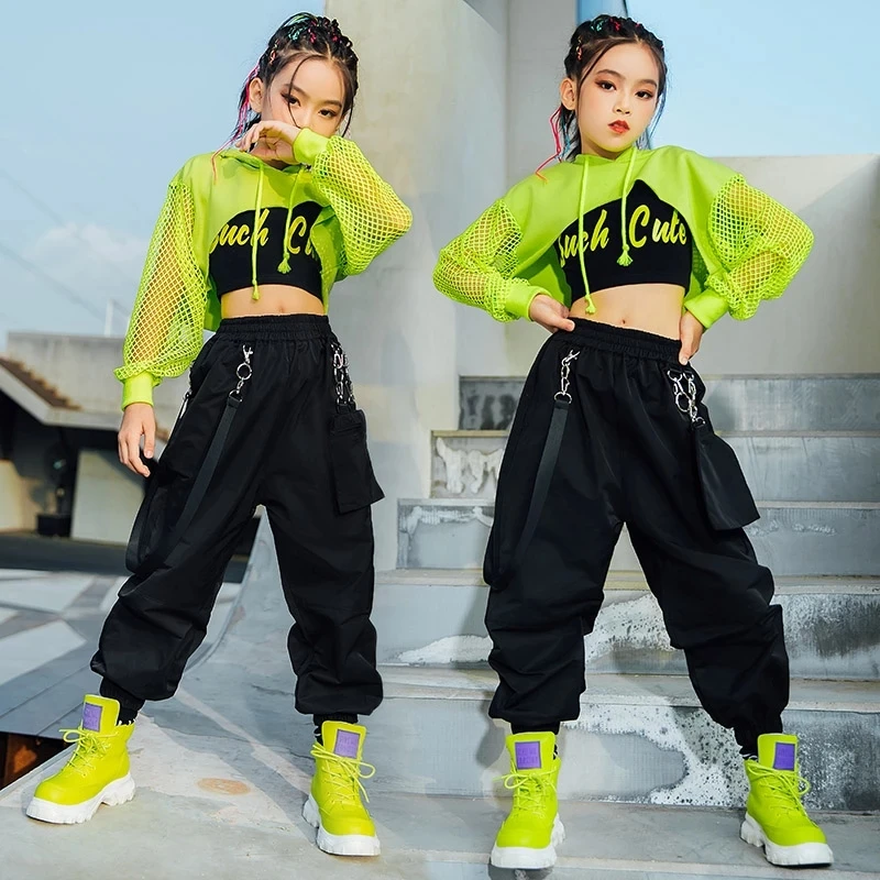 Disfraz de Jazz para niñas, ropa de Hip Tops verdes, pantalones negros de manga de red para actuaciones, Ropa baile moderna| | AliExpress